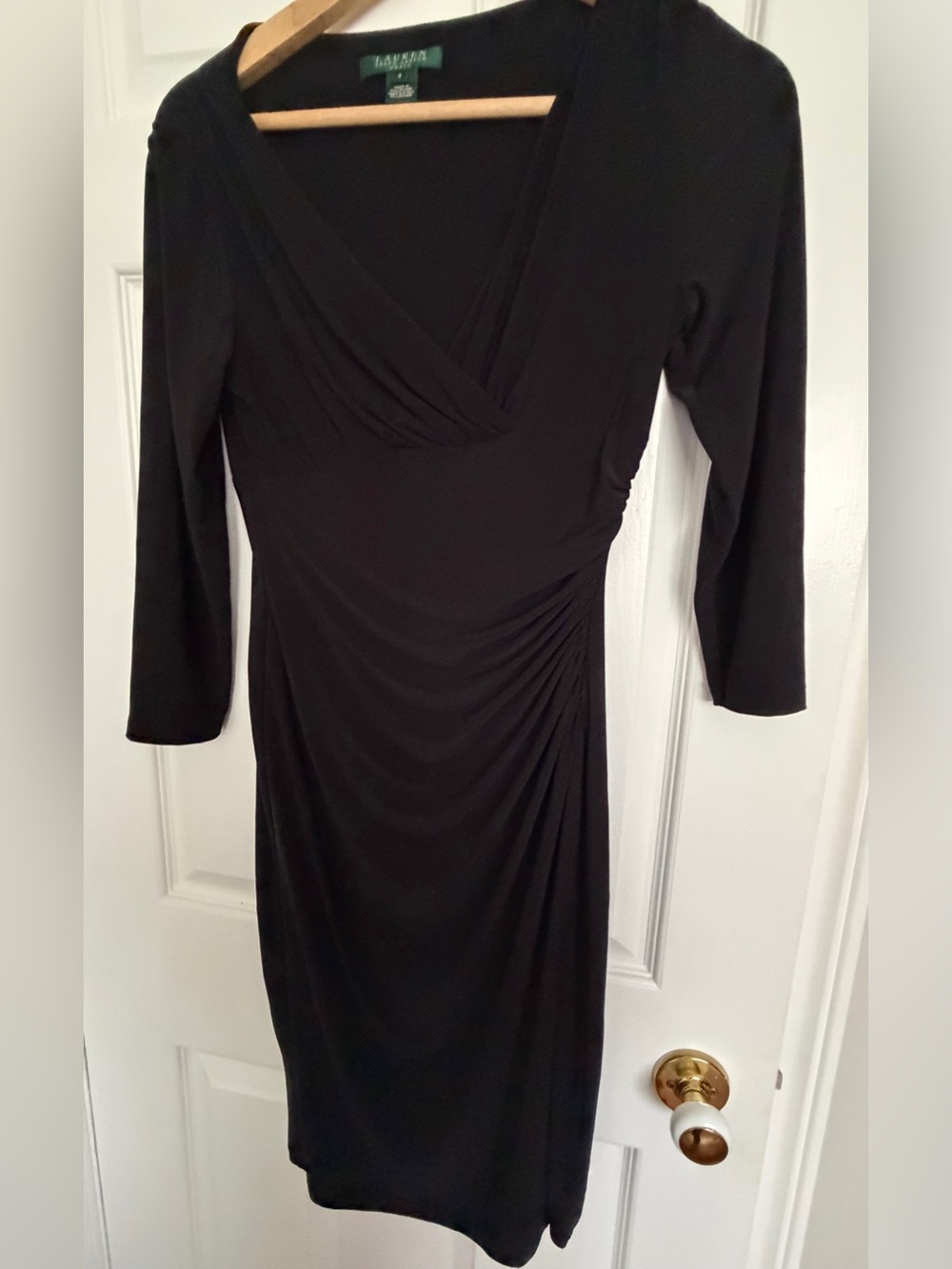 Lauren Ralph Lauren Ruched Wrap Midi Dress in Black Size 2